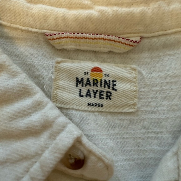 Marine Layer Men's  Stretch Selvage Short Sleeve Shirt White Button Up Marge - Picture 11 of 13